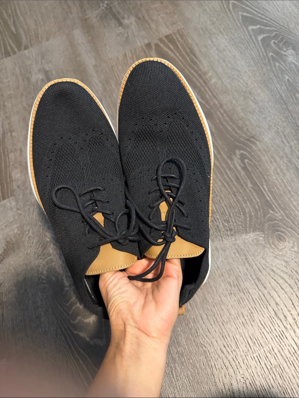 Men's Black Knit Derby Shoes with Tan Accents